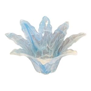 NWT Murano Glass Ice Blue White Fluted Dish Made In Italy